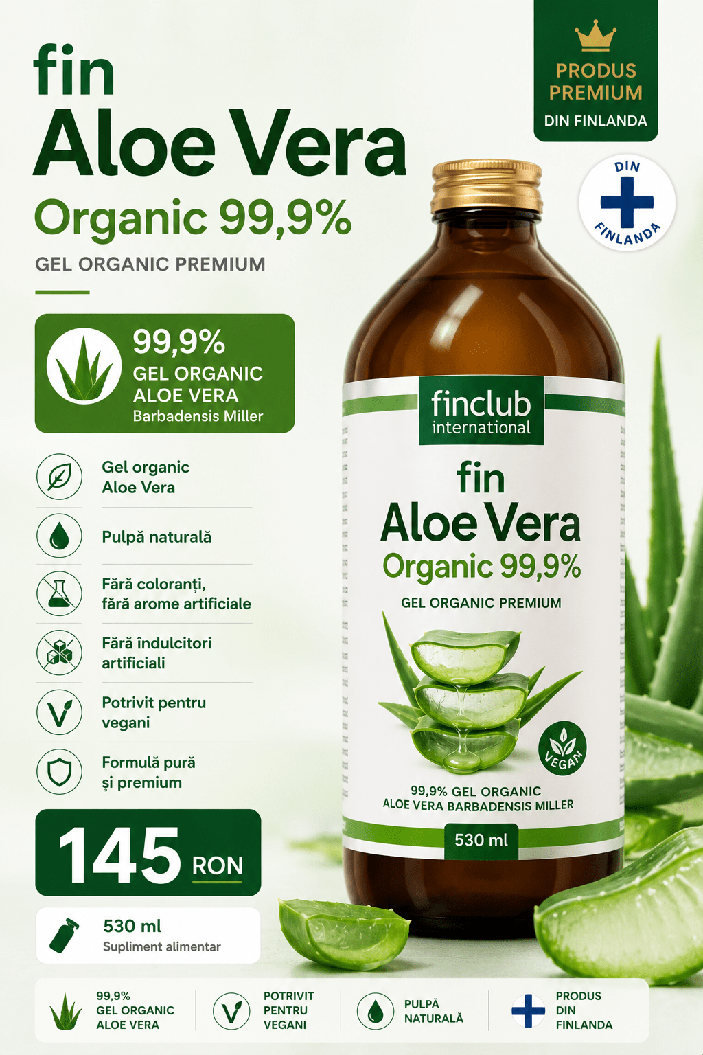 fin Aloe Vera Organic 99.9% 530 ml Finclub